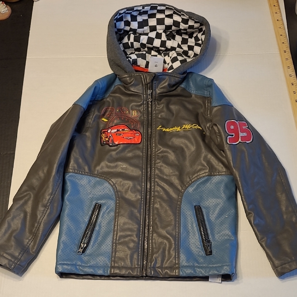 Disney PIXAR Grey and Blue Lightning McQueen CARS FAUX LEATHER JACKET